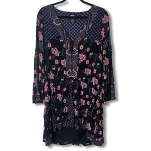 Anna Sui x O’Neill Dottie Boho Hi-Lo Floral Dress Black Pink Purple Sz M